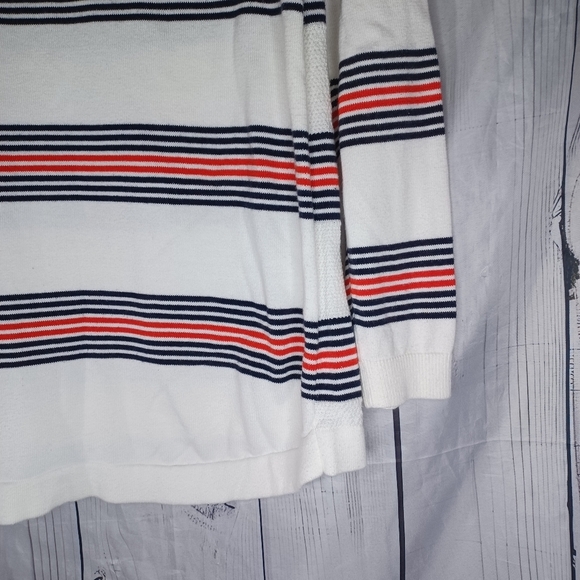 Tommy Hilfiger White Striped Nautical Preppy  Long Sleeve Lightweight Sweater - Picture 9 of 11